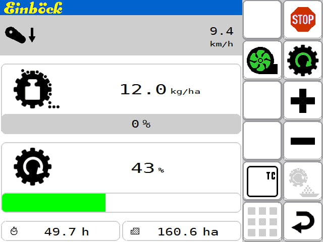 ISOBUS-Display der Einböck P-BOX-ISO – km/h, kilogramm pro Hektar und mehr